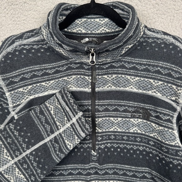 North Face Sweater Mens L Gray Fleece 1/4 Zip Pullover Fair Isle Outdoor Hiking - Picture 1 of 12